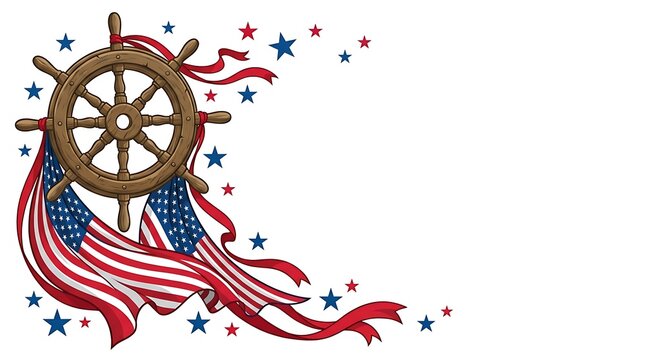 Patriotic ship wheel and american flag illustration with nautical patriotism maritime steering