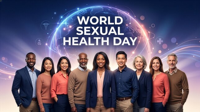 World Sexual Health Day Global Awareness Poster with Diverse Adults and Healthcare Technology Concept