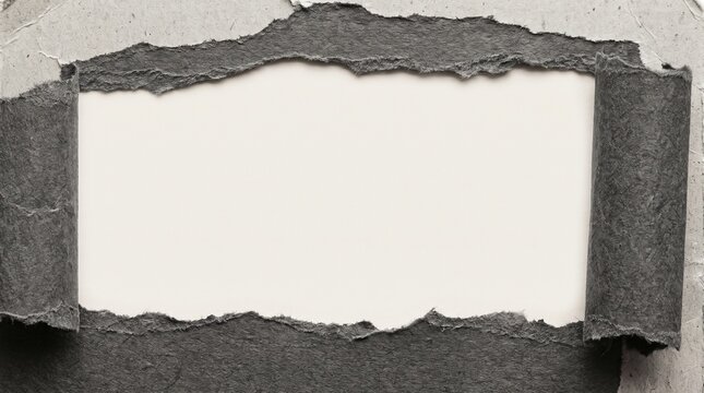 Torn gray paper frames a blank white space creating a rough border