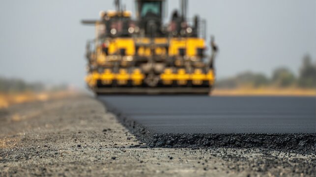 paver. An asphalt paver laying fresh blacktop over an old road. safety posters, maintenance manuals, designed for precision metalworking and fabrication facilities, used by manufacturing supervisors.