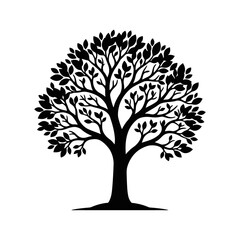 Obraz premium Decorative Vector Tree Silhouette Set; Black Profile Art for Logo, Textile Print, Tattoo Design, Ornament, Floral Icon, Graphic Element, Nature Symbol, Eco Sign isolated on White Background