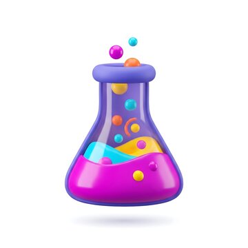 3D chemistry flask with colorful bubbling liquid