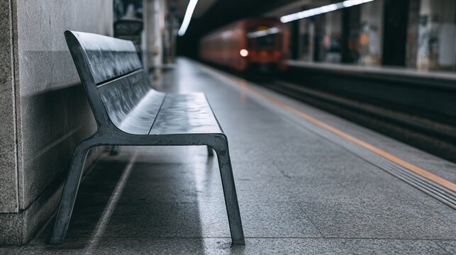 vacant. Empty subway platform with last train departing, lonely urban atmosphere. mobility guides, transit brochures, designed for transport & logistics marketing, used by e-commerce operators.