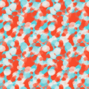 Abstract seamless pattern with soft watercolor circles in bright orange and light blue colors