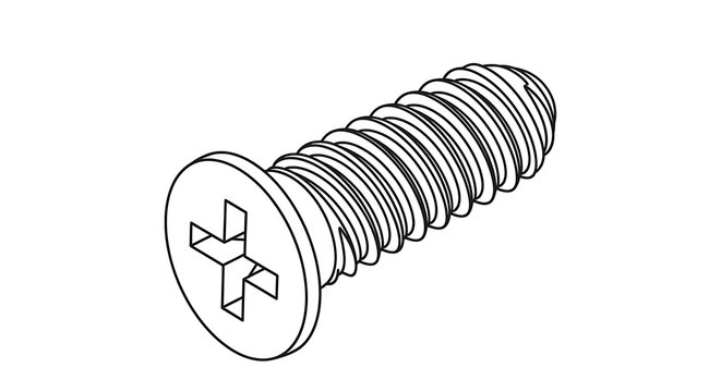 Detailed outline icon of a Phillips head screw, representing hardware, construction, fastening, and mechanical assembly components.