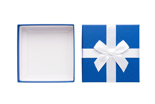 Top view of open empty blue gift box