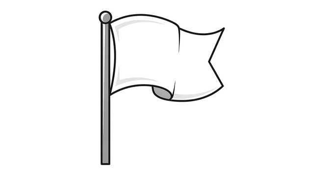 White waving flag on a flagpole, isolated on white, symbolizing surrender, truce, or a blank canvas for custom messages.