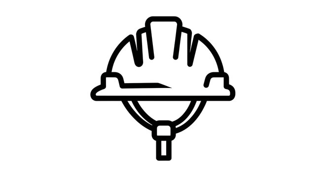 Bold black outline icon of a construction hard hat, signifying safety, work, and industry.