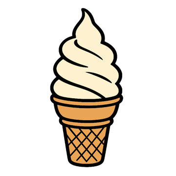 Swirled vanilla soft serve ice cream in a wafer cone illustration isolated on white background