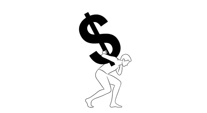 Silhouette of a Person Carrying a Heavy Dollar Sign, Symbolizing Financial Burden