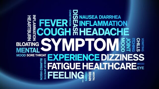 Symptom animated word cloud-text design animation tag kinetic typography seamless loop.