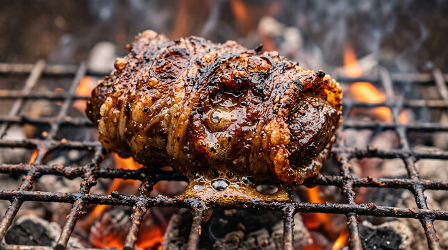 Sizzling South African Skilpadjie Wrapped in Caul Fat Grilling Over Open Fire Braai
