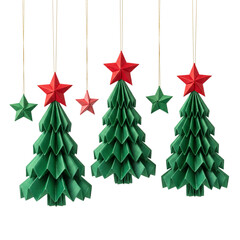 Naklejka premium Hanging origami paper Christmas trees and red stars