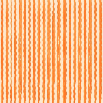 Seamless vertical pattern with wavy orange stripes on a light cream background in watercolor style