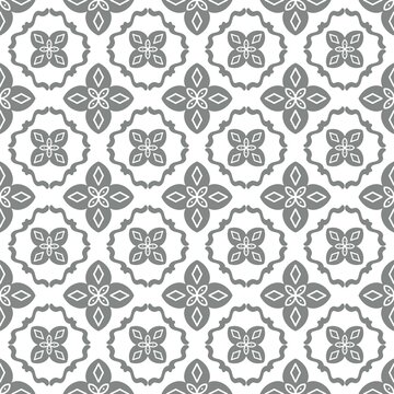 Grey vintage damask tile geometric seamless pattern background, classic repeating lattice print