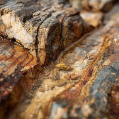 Fototapeta premium Detailed view of petrified wood with quartz and mineral stains