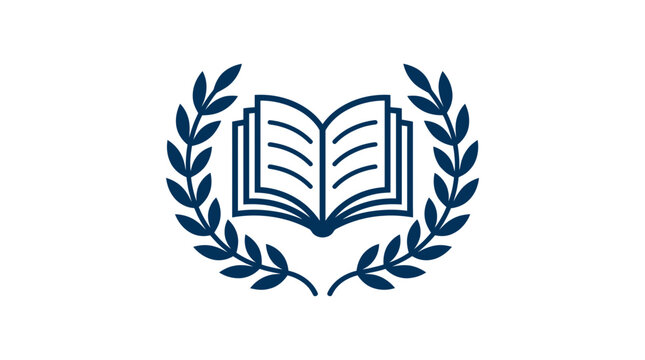 Open book surrounded by laurel wreath vector icon for education university academy and knowledge logo