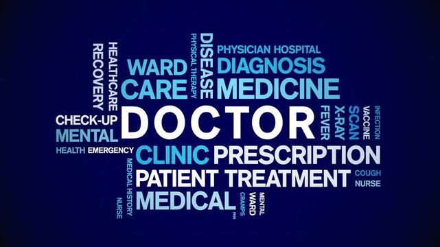 Doctor animated word cloud-text design animation tag kinetic typography seamless loop.
