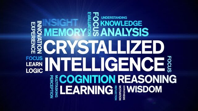 Crystallized intelligence animated word cloud-text design animation tag kinetic typography seamless loop.