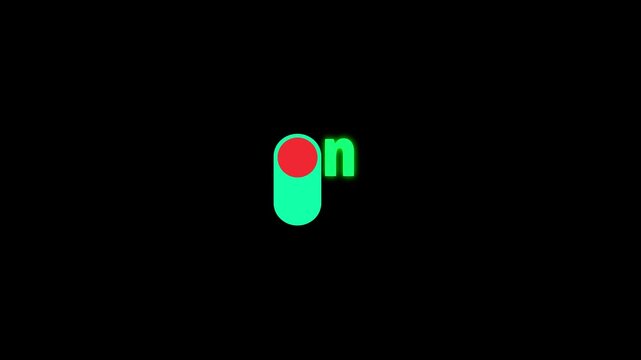 On Off Toggle Switch Animation with Colorful Control Button on Black Background. Modern Power and Settings Interface Icon for UI, Technology, and Digital Controls.