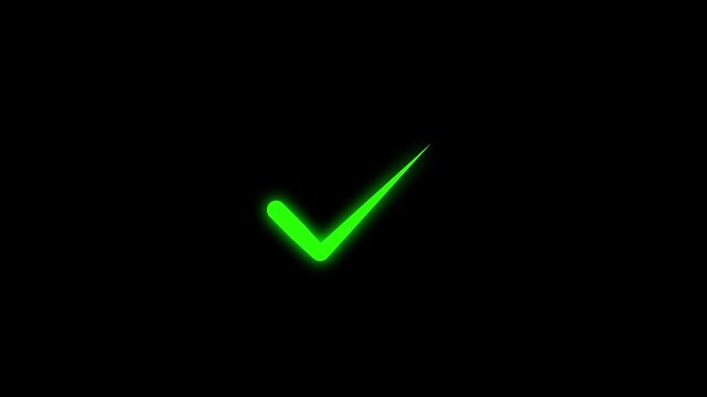 Hand-drawing oval frame green Check mark sign animation.Green Tick mark icon animation on isolated black background. Check mark icon animation