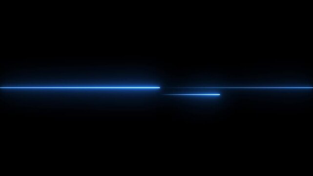 A bright blue neon light forms a horizontal line across a black background, with a smaller, distinct blue light streak positioned below and slightly to the right, suggesting movement and digital