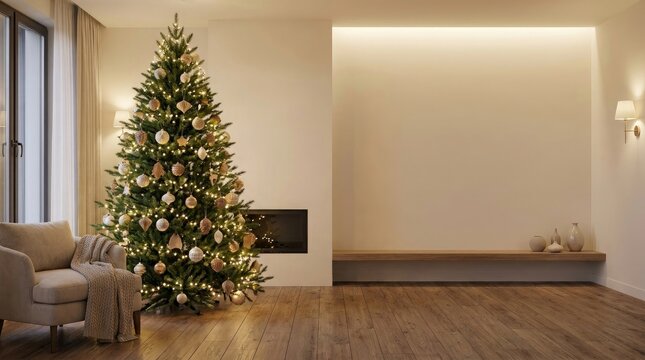 Decorated christmas tree in cozy living room setting