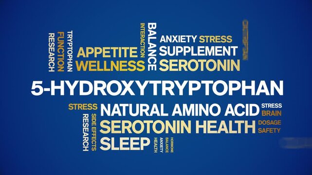 5-HTP animated word cloud-5-Hydroxytryptophan animation tag kinetic typography seamless loop.