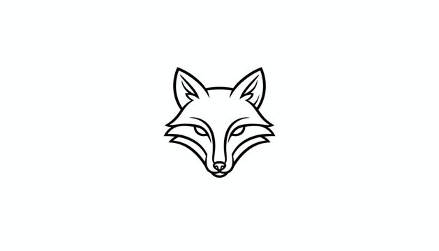 Clean minimalist line art illustration of a beautiful wild fox head portrait, isolated on a clean white background.