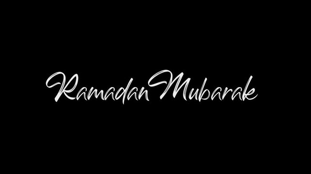 Ramadan Mubarak White Script Calligraphy Text Design Isolated on Black Background