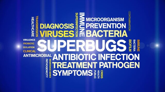 Superbugs animated word cloud-text design animation tag kinetic typography seamless loop.