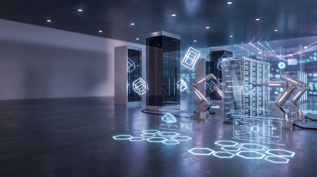 Futuristic Data Center with Digital Technology and Data Servers
