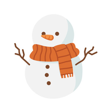 Cute snowman wearing orange scarf illustration isolated on white background