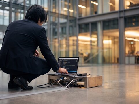 Professional Red Teaming Specialist Performing Physical Network Penetration Test