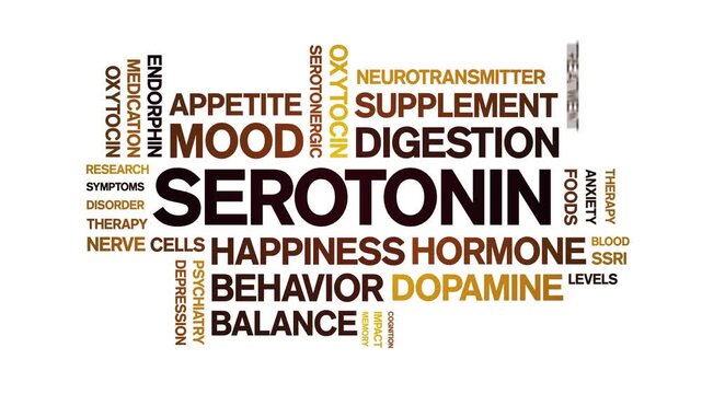 Serotonin animated word cloud-text design animation tag kinetic typography seamless loop.