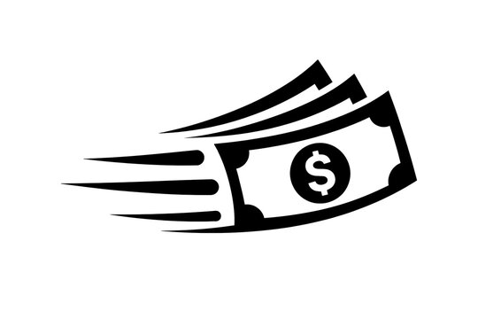 Fast Cash Bill Flying with Speed Motion Lines Silhouette Icon for Instant Payment Concept