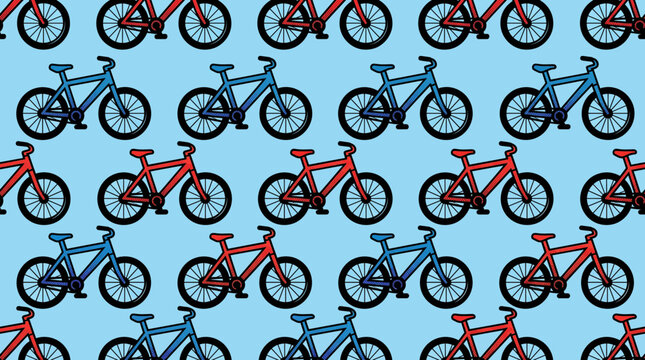 Bicycle Pattern Seamless Background of Red and Blue Bikes for Active Lifestyle Designs