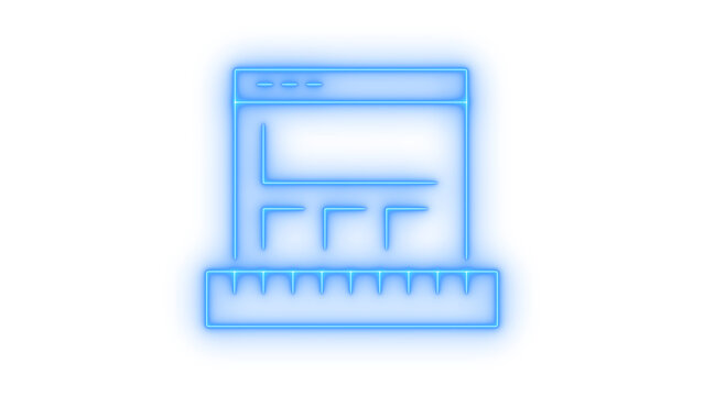 Glowing neon website wireframe and ruler icon isolated on transparent background. Web design. UI layout. Prototype development. UX design.