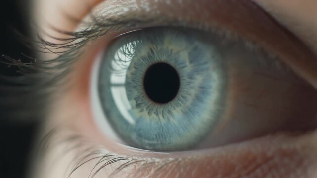Extreme macro footage of a single beautiful healthy human eye with a soft sage-green iris for national eye exam month