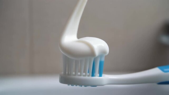 Toothpaste Being Squeezed onto a Toothbrush