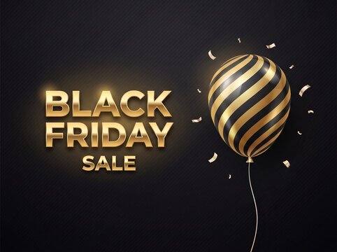 Black Friday Sale Minimal Gold Striped Balloon Confetti Horizontal Banner