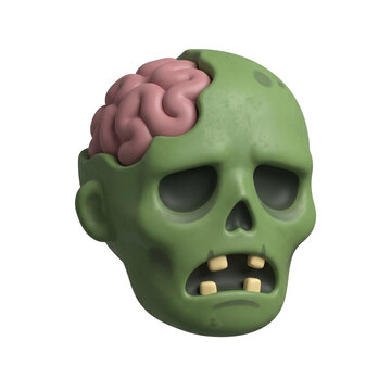 3D Rendered Scary Green Zombie Head Isolated on a Transparent Background for Halloween Design Projects (51)