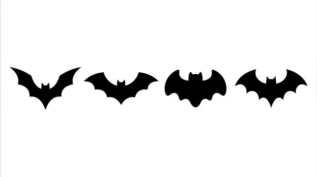 Four varied black bat silhouettes on white background.