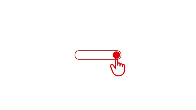 Animated hand cursor clicking toggle switch button turning on, color change animation on dark glowing green and light red background, user interface element concept