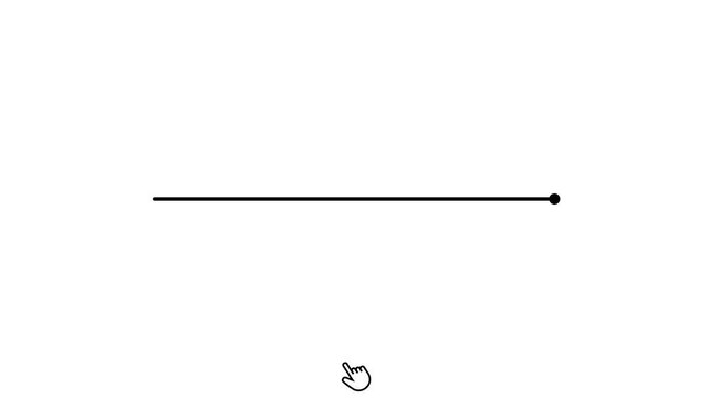 Animated hand cursor dragging slider bar controller, web user interface element progress loader line on dark and light background, motion graphic animation