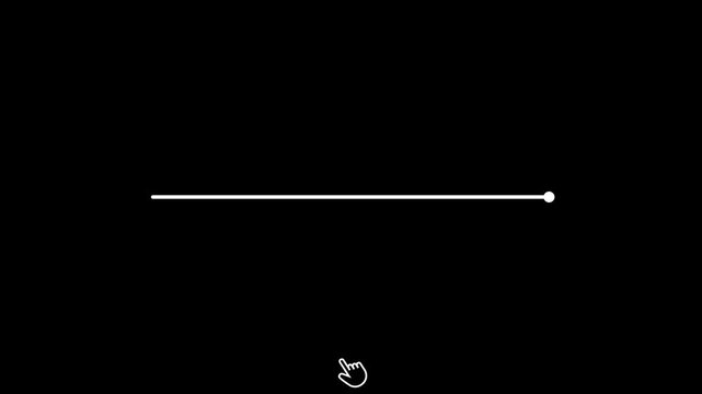 Animated hand cursor dragging slider bar controller, web user interface element progress loader line on dark and light background, motion graphic animation
