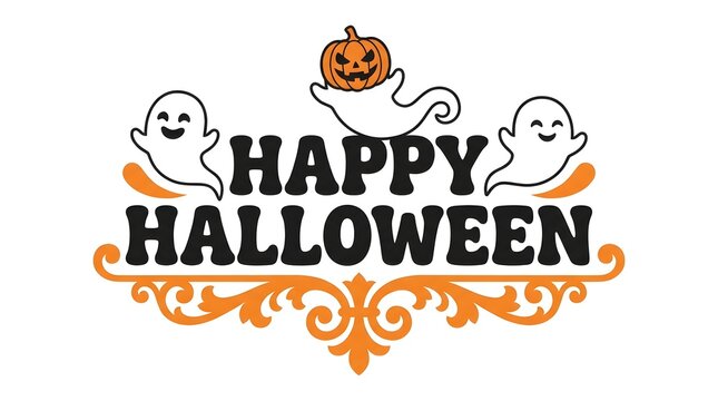 Festive halloween greeting with ghosts and a jack o lantern for spooky celebrations
