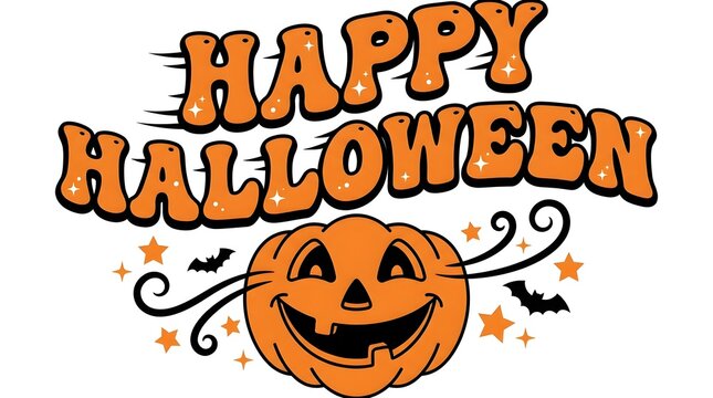 Festive happy halloween illustration with a jack o lantern and sparkling text