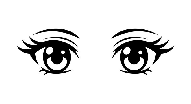 Stylized anime eyes with large pupils and curved eyelashes on a white background