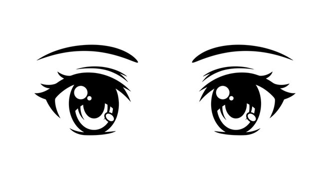 Stylized anime eyes with large pupils and highlights on a white background